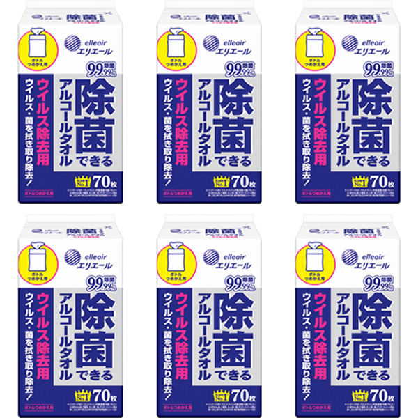 除菌できるアルコールタオルウィルス除去用詰替70枚入×6個